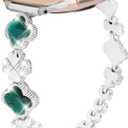 Bling Metal Band Compatible for Apple Watch Band 38/40/41/42/44/45/46/49mm, Women Clover Bracelet with Rhinestone for iWatch Series 10/9/8/7/6/5/4/3/2/1/SE (Silver Band with Green Diamonds)
