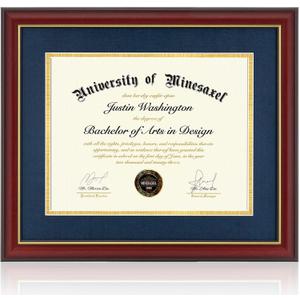 15x18 Diploma Frames with 11x14 Blue Mat Display Documents 11 x 14 or 15 x 18 without Mat, 14x11 Cherry Red Frame for Wall Mounting