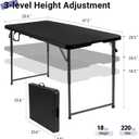 Byliable Folding Table 4 Foot, Heavy Duty Portable Plastic Fold-in-Half Utility 4ft Folding Table with Carrying Handle for Indoor Outdoor, Camping Picnic Party, Black