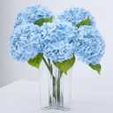 Real Touch Blue Hydrangea Artificial Flowers with Long Stem & Leaves, Full Latex Faux Hydrangea Flowers for Home Decor Party Floral Arrangements Wedding Bouquets Centerpieces