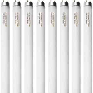 8 Pack 24 inch F17T8 17 Watts Light Bulb 2 Foot Straight Fluorescent Tube T8 Tube Light Cool White 1400 Lumen G13 Medium Bi-Pin Cap 8 Count (8 Pcs-Cool White)