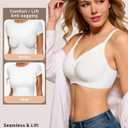 HORISUN Wireless No Underwire Bra for Women V-Neck Lace Trim Jelly Supportive Seamless Bra Comfortable Tshirt Bralette (White)