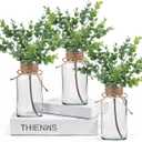 3 Glass Bud Vases 6.5 H, Mason Jars with 1 Fake Eucalyptus Centerpiece Vases with Hemp Rope for Weddings Parties Farmhouse Decor
