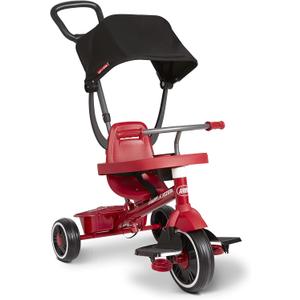 Radio Flyer Pedal & Push 4-in-1 Stroll ' N Trike, Red Tricycle, for Toddlers Ages 1-5, Toddler Bike