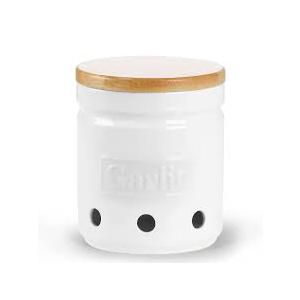 ONTUBE Garlic Keeper with Wooden Lid, 4.5Inch Ceramic Garlic Holder Storage, Garlic Container for Kitchen, Garlic Saver to Keep Your Garlic Cloves Fresh Longe 24 oz, White