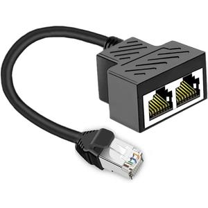 Ethernet Splitter 1 to 2 RJ45 Network Cable Adapter, Note Only Connect one Network at a Time, Compatible with ADSL/Computers/TVs/Routers (Only Support one Works at one time)