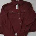 Zeagoo Womens Fashion Cropped Shackets Corduroy Button Down Crop Jackets Tops Long Sleeve Shirts Trendy 2025 (Small, Burgundy)