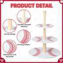 Domensi 1 Pcs 3 Tier Baseball Serving Tray Wooden Baseball Cupcake Stand Displays Plate Board Reusable Cupcake Serving Tower Holder Decoration for Sport Theme Game Tailgate Birthday Party Supplies