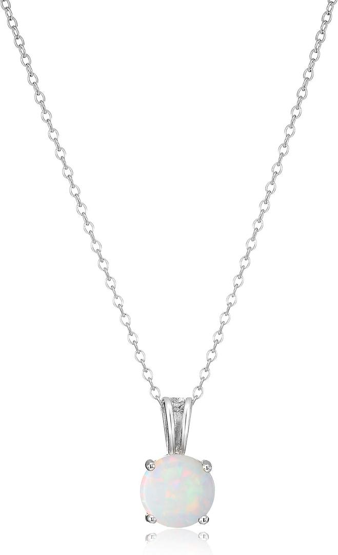 Amazon Essentials Sterling Silver Round Cut Birthstone Pendant Necklace 18" (previously Amazon Collection) (Created Opal, October)