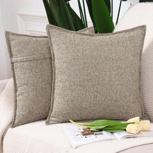 MADIZZ Set of 2 Flanged Linen Throw Pillow Covers 26x26 Inch Mixed Taupe Soft Decorative Cushion Cover for Sofa Bedroom Pillow Shell