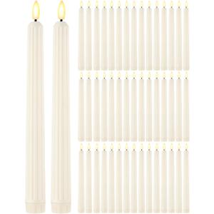 Treela 72 Pcs Flameless LED Taper Candles Battery Operated Candles Bulk 11 Inch Flickering Fake Candlesticks with Warm Light for Valentines Day Church Wedding Party Battery Not Included (Fluted, Ivory)