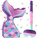 Mermaid Pinata Mermaid Tail Pinata with Blindfold Stick Mermaid Birthday Game Decorations for Girls Birthday Party Supplies(15.3" x 9.92" x 3.14")