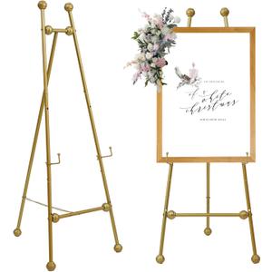 Metal Easel Stand with Chain Support for Mirror,58 Inch Iron Adjustable Arts & Crafts Easels,Floor Easels for Display Wedding Sign(Gold)