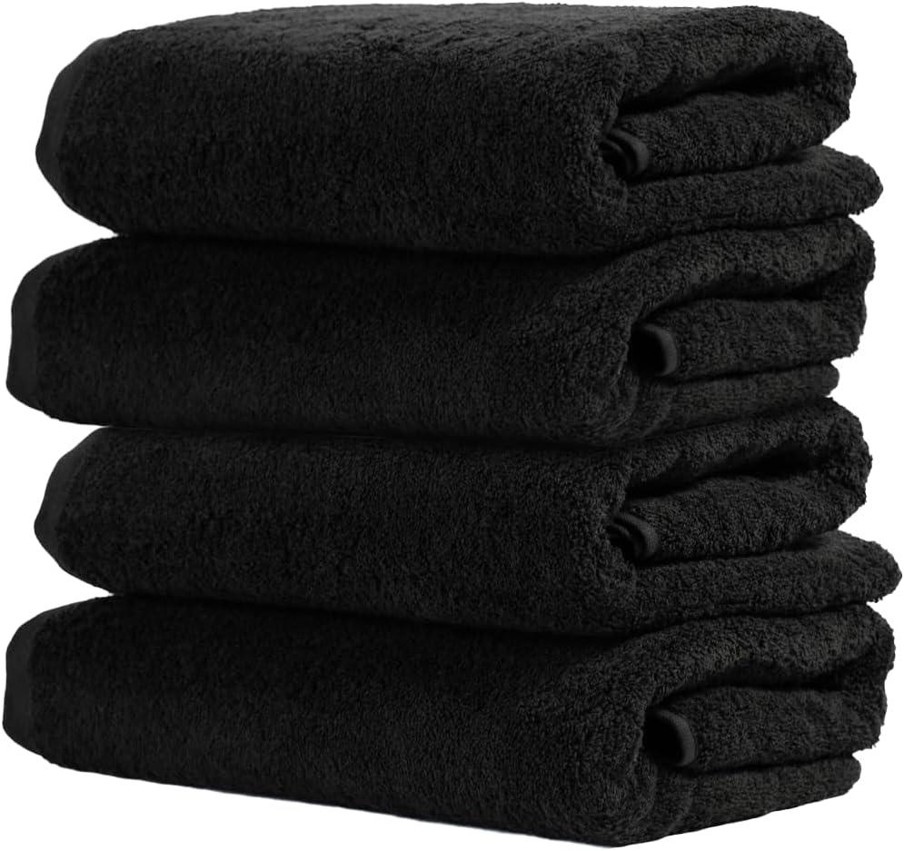 hm - Terry Cloth Towel Set - 4 Extra Fluffy & Soft Bath Towels - 27x54 Inch - for Home, Hotel & Spa Turkish Cotton & Oeko-TEX Certified - Black