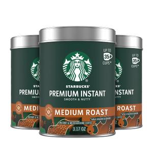Starbucks Premium Instant Coffee, Medium Roast Coffee, Arabica Beans, Three 3.17 oz Tins, BB: 07 APR 2027