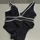 SHENHE Women's One Piece Swimsuit Deep V Neck Tummy Control Color Block Bathing Suit Swimwear (Black, XL)