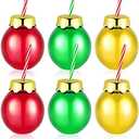 Suclain 6 Pcs Christmas Plastic Balls Cups with Lids and Straws 12oz Glittering Christmas Ornament Cups Red Green Ball Shaped Drinking Balls for Xmas Party Decoration (Gold,Green,Red)