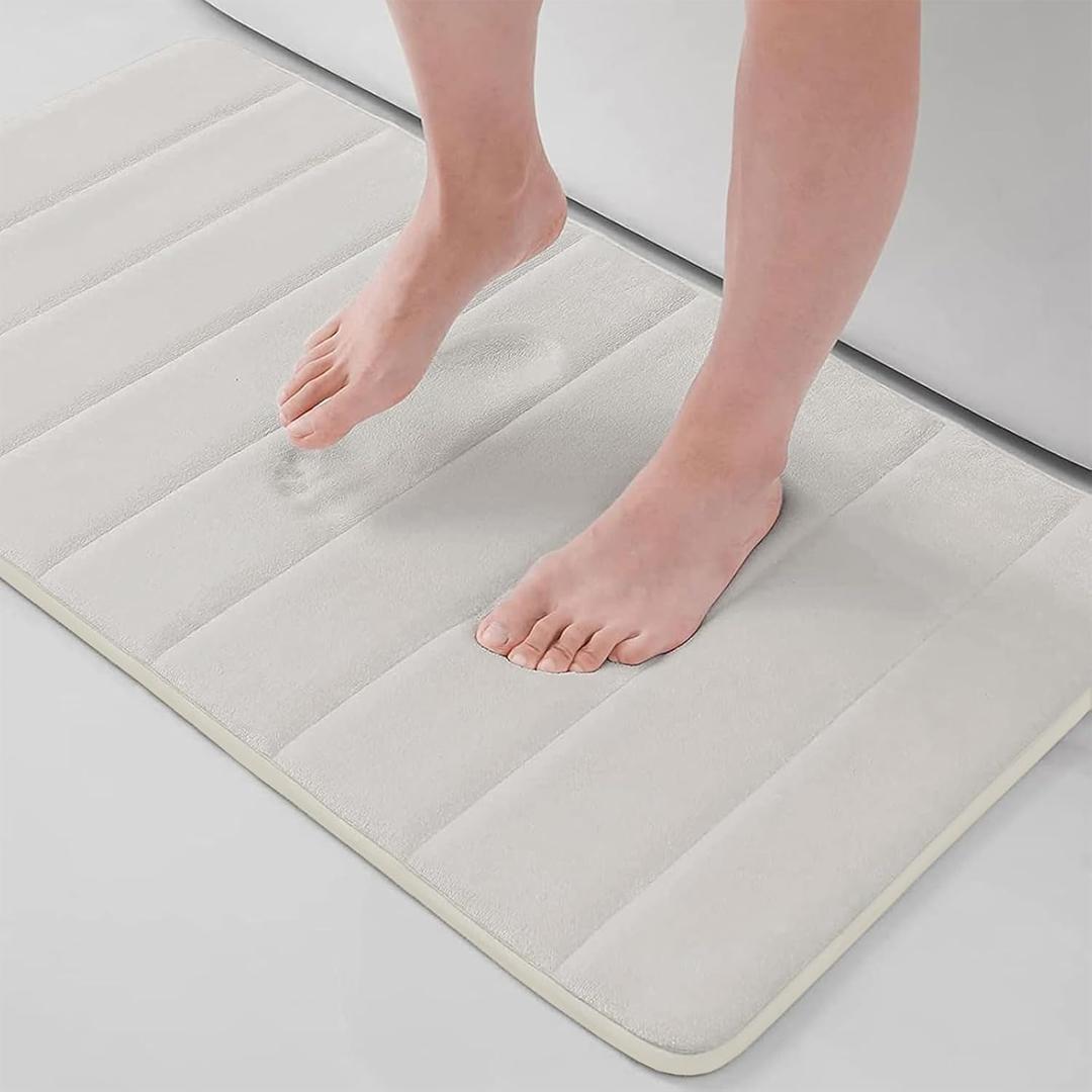 Buganda Memory Foam Bath Mat, 34" x 20", Ultra Soft and Non-Slip Bathroom Rugs, Water Absorbent and Machine Washable Bath Rug for Bathroom, Shower, and Tub, Cream