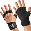 MAVA Open Gym Gloves for Men & Women; Padded Weight Lifting Gloves with Wrist Support for Comfort, Protection; Strong-Grip Fingerless Workout Gloves for Men & Women; Anti-Sweat Gym Accessories (Large, Black)
