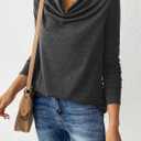 Womens Shirts Long Sleeve Cowl Neck Tops Basic Dressy Casual Sweatshirts Loose Fit Sweater Fall Fashion Trendy 2024 Blouse (White, L)