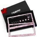 Tchipie 2 Pack Bling Rhinestone License Plate Frames for Women Girl, Bedazzled Sparkly Cute Diamond Car License Plate Frame, Glitter Crystal Tag Caps with Gift Box, Stainless Steel Holder(Pink)