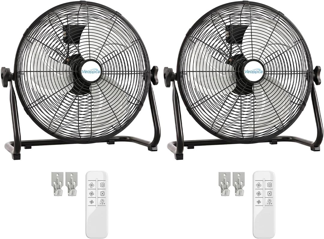 18" Industrial Floor Fan with Remote, High Velocity Heavy Duty Fan, 4200 CFM, 1-2-4 Hour Timer, 3 Speeds, 360° Tilt, Wall-Mounting System Included, for Home, Gym, Office, Garage (2 Pack)