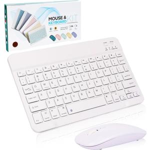 Bluetooth Keyboard and Mouse Combo,Ultra Slim Rechargeable Portable Wireless Keyboard Mouse Set Compact for Android Windows Tablet Cell Phone iPhone iPad Computer Desktop PC Laptop(White)