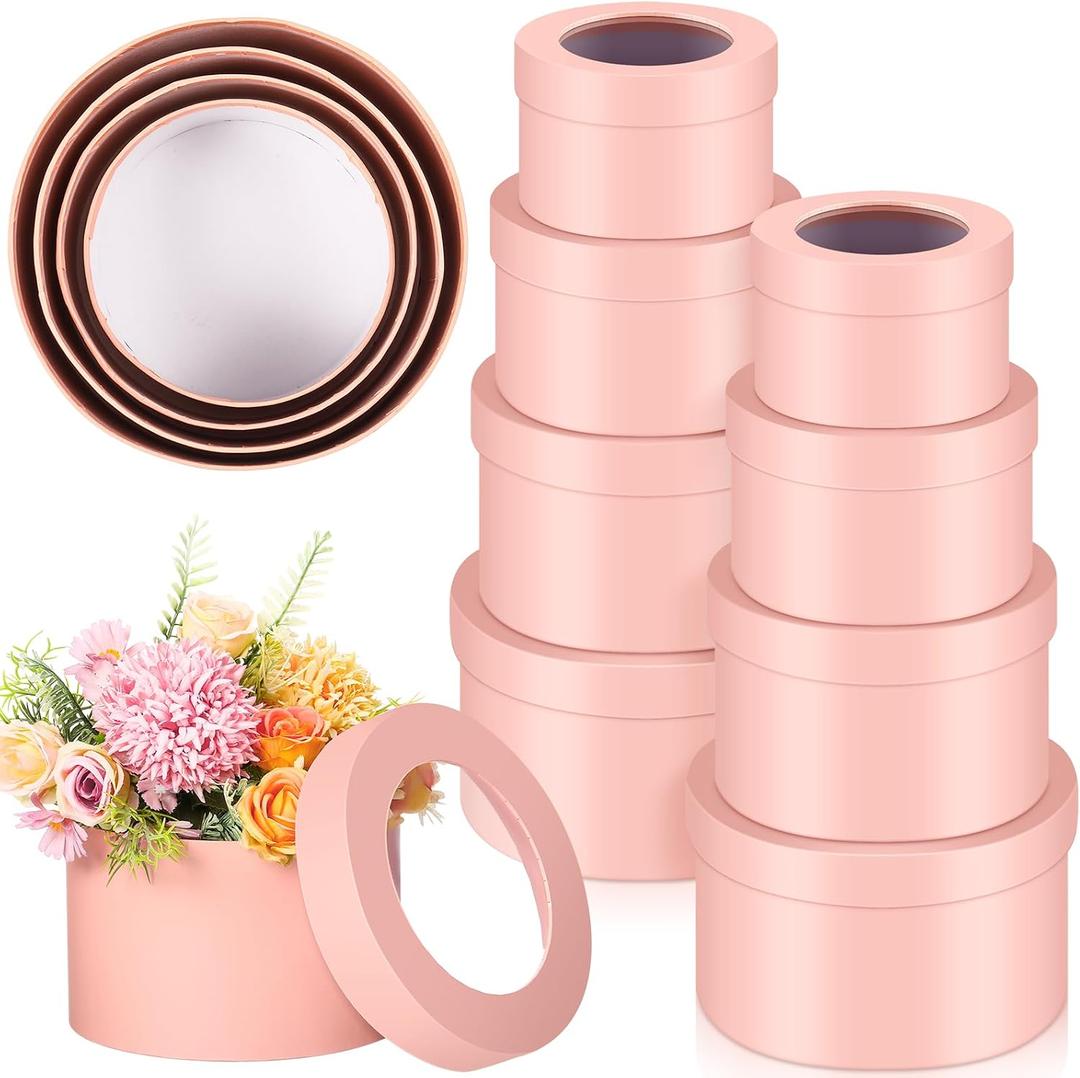 Weekgrat Set of 8 Round Flower Boxes with Clear Lids 4 Assorted Sizes Gift Boxes for Flower Arrangements Nesting Round Gift Box for Gift Mother's Day Graduation Wedding Birthday(Pink)