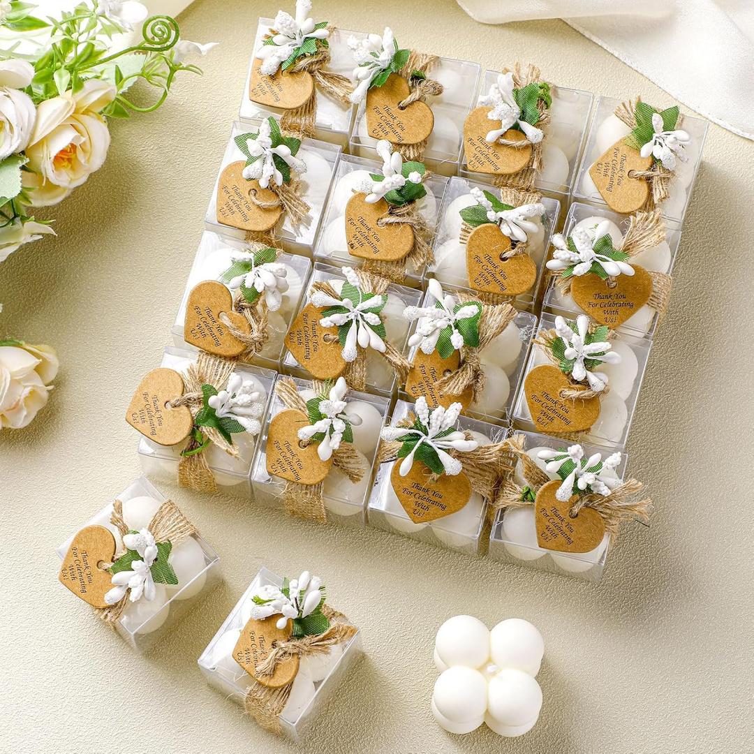 MTLEE Mini Bubble Candles Wedding Favors Gifts for Guests 1.57" x 1.38" Bubble Candles with Cards Dried Flowers DIY Gift Set for Baptism Party Bridal Shower Thank You Gifts(White,30 Sets)