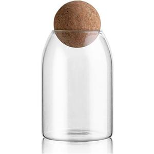 MOLFUJ 750ML/25Oz Glass Storage Container with Ball Cork, Cute Decorative Organizer Bottle Canister Jar with Air Tight Wood Lid for Food, Coffee, Candy, Bathroom Apothecary Cotton Swab Qtip Holder