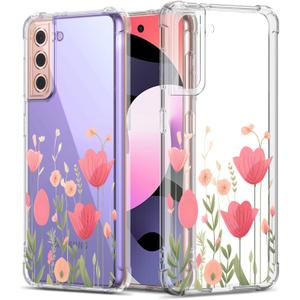 Floral Clear Case for Galaxy S21 for Women/Girls,Pretty Phone Case for Samsung Galaxy S21,Flower Design Slim Soft Transparent Drop Proof TPU Protective Silicone Bumper Cover Shell,FL-35