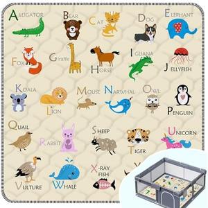 Baby Play Mat，Thick Soft 47" X 47" Playpen mat, Non-Slip and Machine Washable Baby Play Mats for Floor，Crawling Mat for Babies, Toddlers & Infants to Play and Learn (Beige Animal)