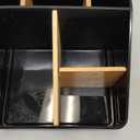Toothbrush Holder for Bathrooms, 4 Slots Tooth Brush Holder with Detachable Bamboo Dividers, Countertop Organizer for Electric Toothbrushes, Toothpaste, Razors, Floss - Black (Large 6.1" x 6.1")