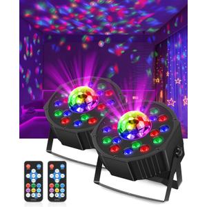 2 in 1 Party Lights 2 Pack, Disco Light with 18LEDs Sound Activated 7 Lighting Effects for House Parties Birthday Holiday Karaoke Bar Dance Club Pub Home Decorations