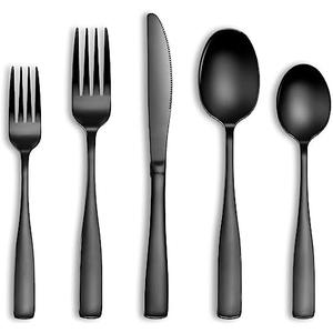 17 Pcs Black Silverware Set, Food-Grade Stainless Steel Flatware Set for 4, Square Cutlery Set, Mirror Polished Tableware Eating Utensils Set for Kitchen, Include Knife Fork Spoon Set,Dishwasher Safe