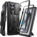 TONGATE for Samsung Galaxy S24 Ultra Case, [Built-in Slide Camera Cover & Screen Protector] [2 Front Frames] Full-Body Heavy Duty Shockproof S24 Ultra Phone Case with Stand & Belt Clip Holster, Black