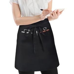 3Pcs NLUS Server Apron with 4 Pockets, Water Oil Stain Resistant Waitress Waiter Apron Black Waist Aprons Bistro Apron for Women Men, 34" W x 22" H