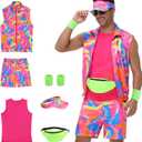 80s Men Workout Costume,90s Outfit Clothing for Adults, Halloween Cosplay Couples Costume Set (X-Large, Pink)