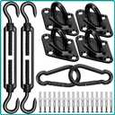 Sun Shade Sail Hardware Kit 6 Inch for Rectangle & Triangle Shade Sail Install, Stainless Steel ShadeSail Fixing Accessories for Outdoor Patio Canopy Garden, Heavy Duty Awning Attachment 40 Set (Black)