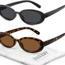 DANAMY Sunglasses Womens Retro Oval Sunglasses for Women Men Fashion Small Oval Sun Glasses 90s Vintage Driving Shades (A1 Black+leopard Frame-brown Lens)