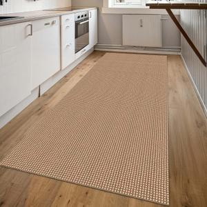Kitchen Runner Rugs Non Slip Washable, 3x5 ft Kitchen Mats for Floor, Woven Cotton Soft Area Rugs for Entryway, Kitchen Sink, Bedroom, Laundry Room (Orange/Tan/Brown)