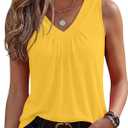 Zeagoo Womens Tank Tops Summer Sleeveless Loose Fit Tops V Neck Pleated Shirts Basic Tees Dressy Casual Trendy Clothes (Yellow, L)