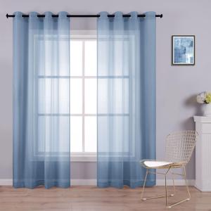 KOUFALL Dusty Blue Grommet Faux Linen Sheer Curtains 52x90 Inch Length