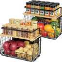 GGIU Magnetic Shelf for Fridge with Wood Lid: 2 Pack Fruit Potato and Onion Storage Bin  Magnetic Spice Rack for Refrigerator & Kitchen Counter  Pantry Organizers and Storage