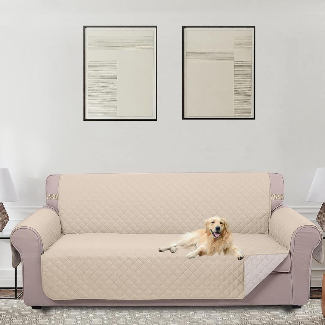 U-NICE HOME Large Sofa Cover Reversible Couch Cover for Dogs with Elastic Straps Water Resistant Furniture Protector for Pets Couch Cover for 4 Cushion Couch (Oversized Sofa, Sand/Beige) (78"Sofa XL-XL Large)