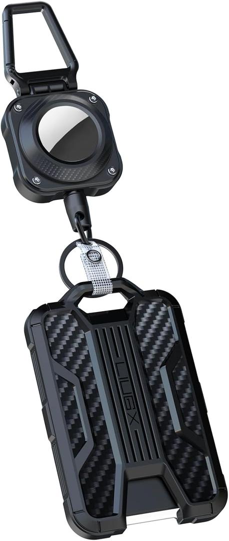 LIUGX Badge Holder with Airtag Retractable Keychain, Heavy Duty for Airtag Holder/Case, Durable ID Card Holder (Holds 4 Cards), with 31.5 Retractable Badge Reel Key Chain, 10,000+ Rebound, 8oz