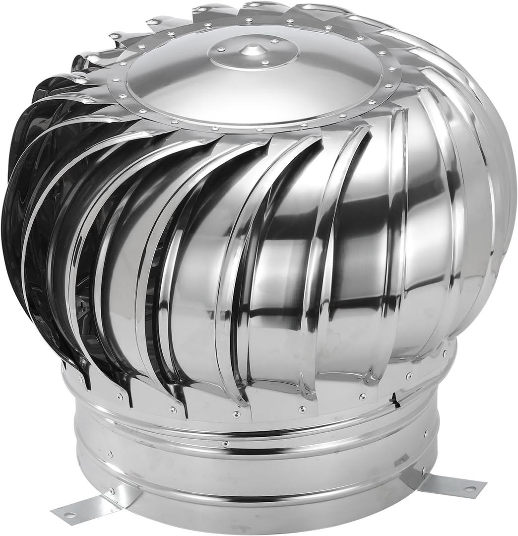 PATIKIL 11.8 Inch Exhaust Cap Roof Flue Vent Stainless Steel Roof Vent Wind Turbine Cap Cover Round Rotation Flue Vent for Outside Chimney Cover Flue Caps