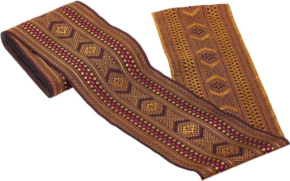 4 Inch 10 Yards Brown Jacquard Ribbon Boho Embroidered Trim Tape Embroidery Wide Polyester Woven Fabric Applique Trimming Bulk for Sewing Making Crafts Clothes Dresses Home Decor Accessories