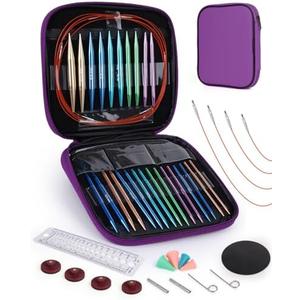 Interchangeable Knitting Needles Set,13 Pairs Circular Knitting Needles Aluminum (Size 3.0mm-10.0mm) with 4 Cables for DIY Crafts Socks Blankets Cushions, Ideal Crochet Gift