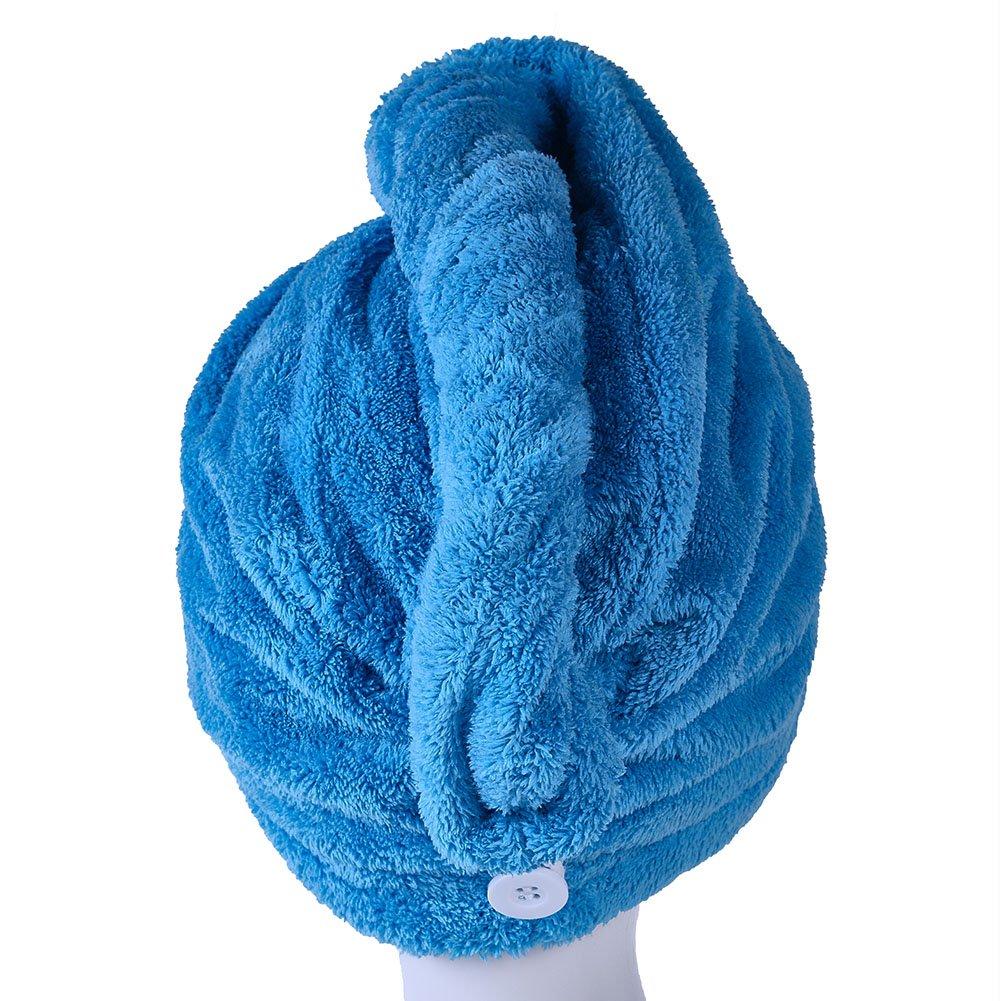 YYXR Microfiber Quick Drying Hair Towel Wrap - Super Absorbent Drastically Reduce Hair Drying Time (Blue)